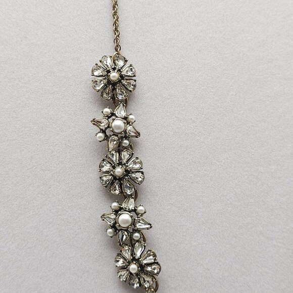 Floral Statement Necklace With Faux Pearls Clear Rhinestones By Loft - Picture 3 of 6